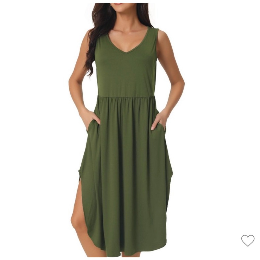 Olive Green Sleeveless Midi Dress
